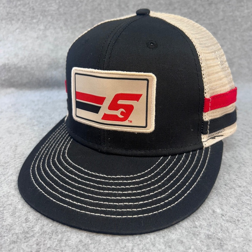 Snap-on Tools Wrench Logo Mens Black Tan Snap-on Trucker Hat Racing Stripe OSFA